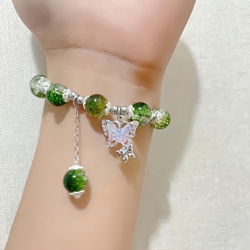 Boho Glass Bead Bracelet with Butterfly Pendant - Multicolor Selection
